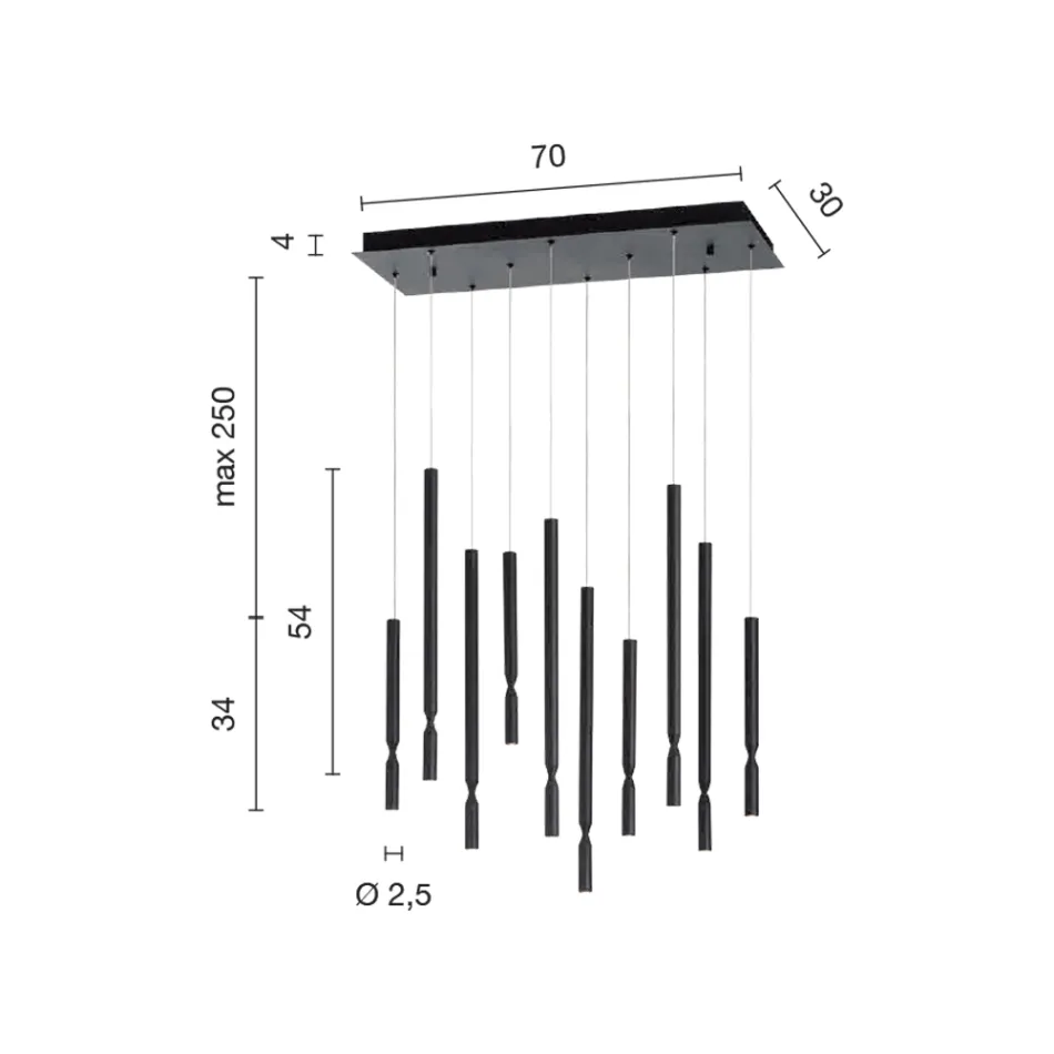 Lustre à 10 lumières LED en métal peint et câbles réglables - Mélèze Viadurini