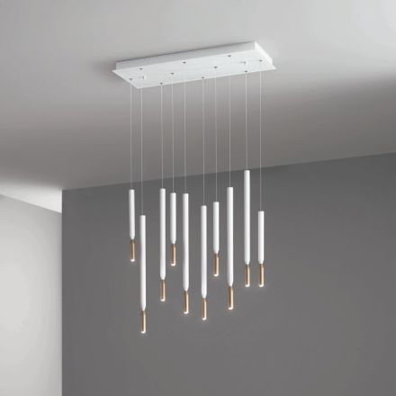 Lustre à 10 lumières LED en métal peint et câbles réglables - Mélèze Viadurini