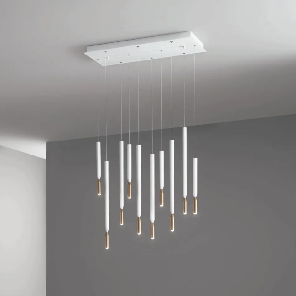 Lustre à 10 lumières LED en métal peint et câbles réglables - Mélèze Viadurini