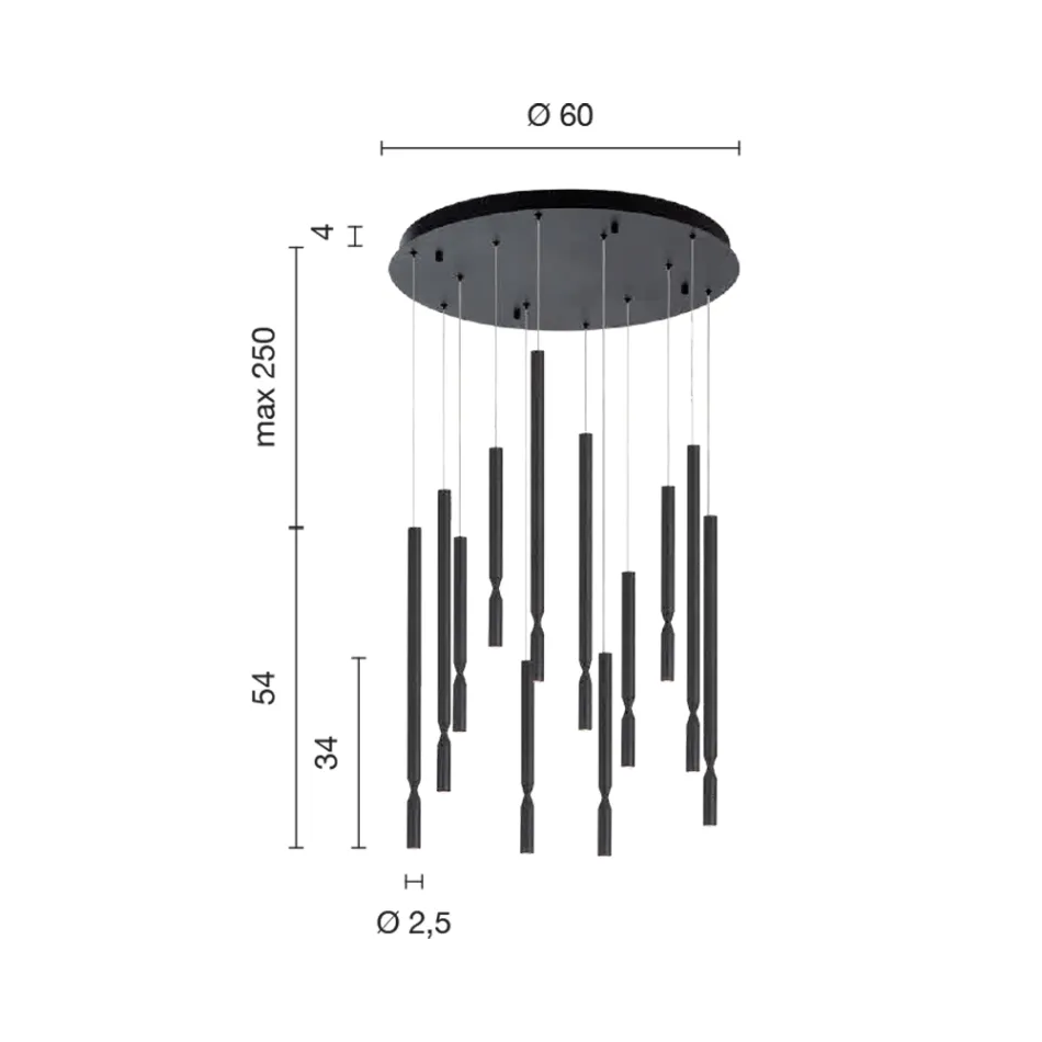 Lustre à 12 lumières LED en métal peint et câbles réglables - Mélèze Viadurini