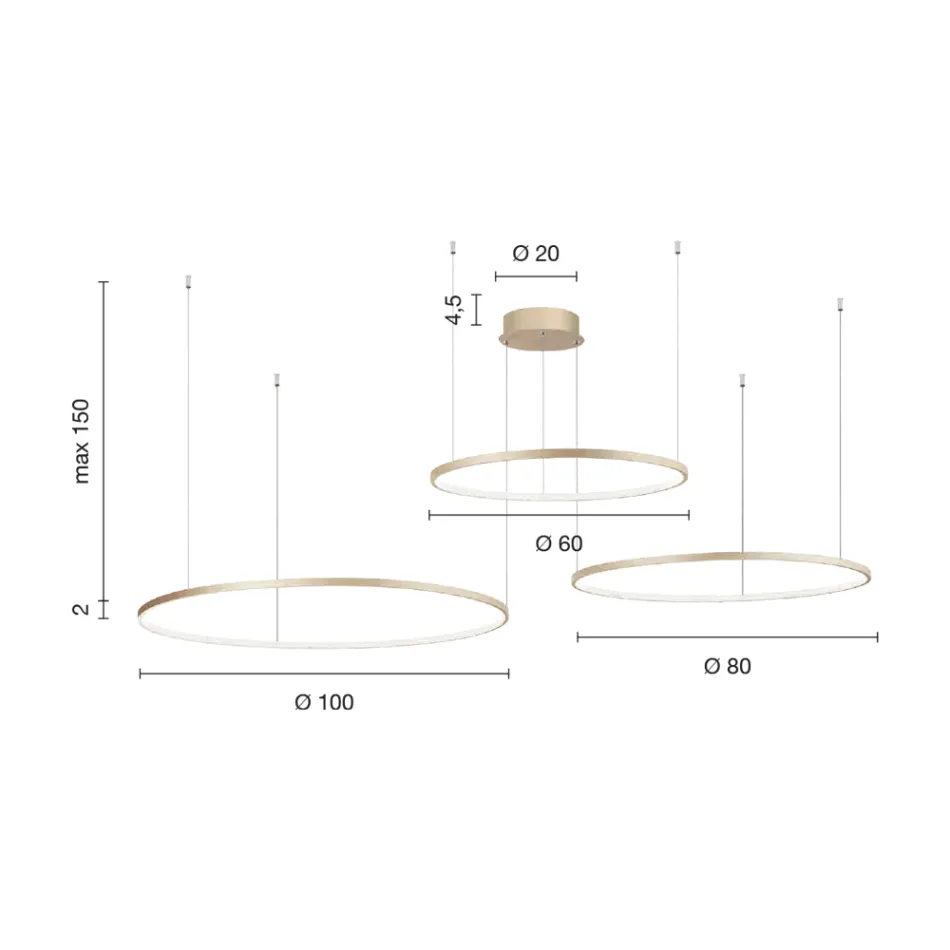 Lustre à 2 ou 3 Lumières LED Roronde Horizontales en Métal Peint - Mulberry Viadurini