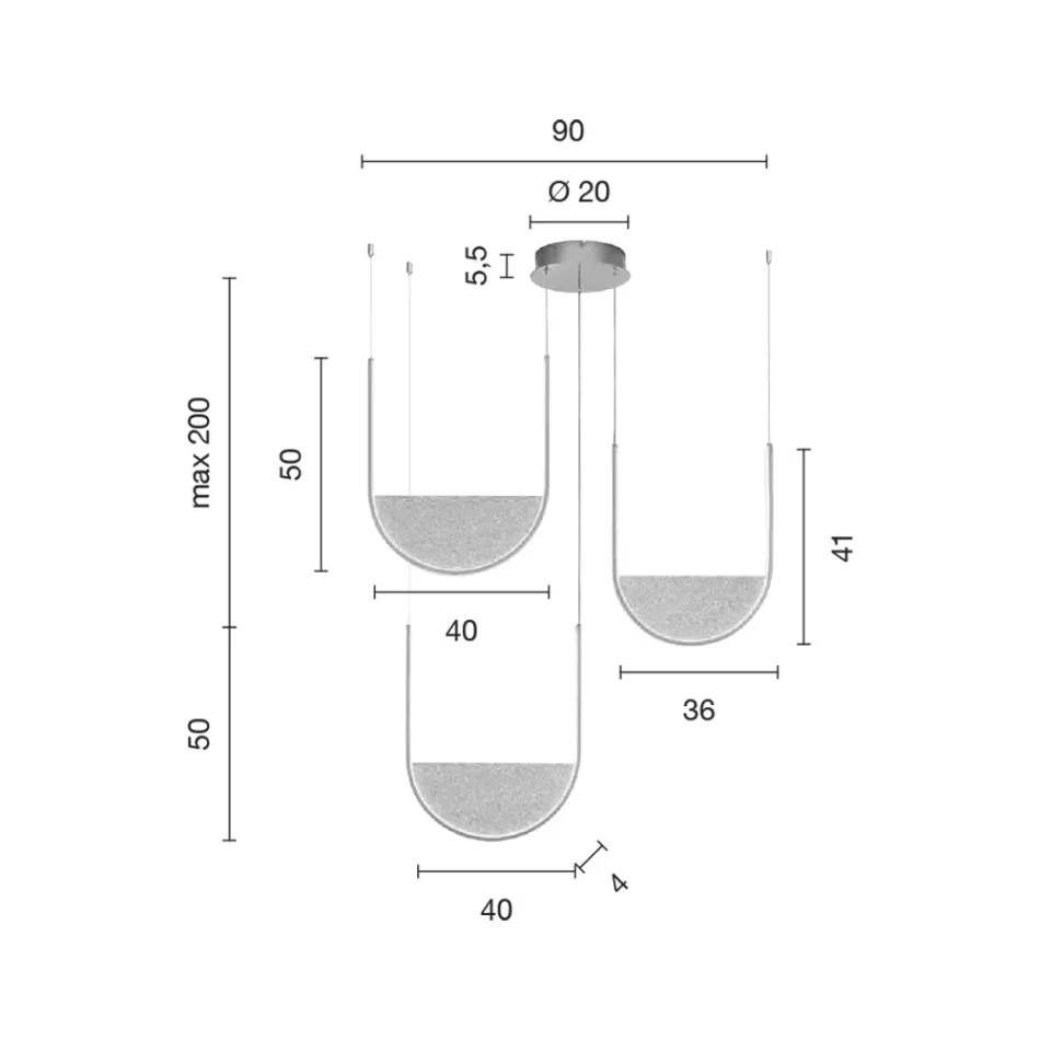 Lustre à 3 LEDs avec Insert Amovible en Verre Granulé - Catalpa Viadurini