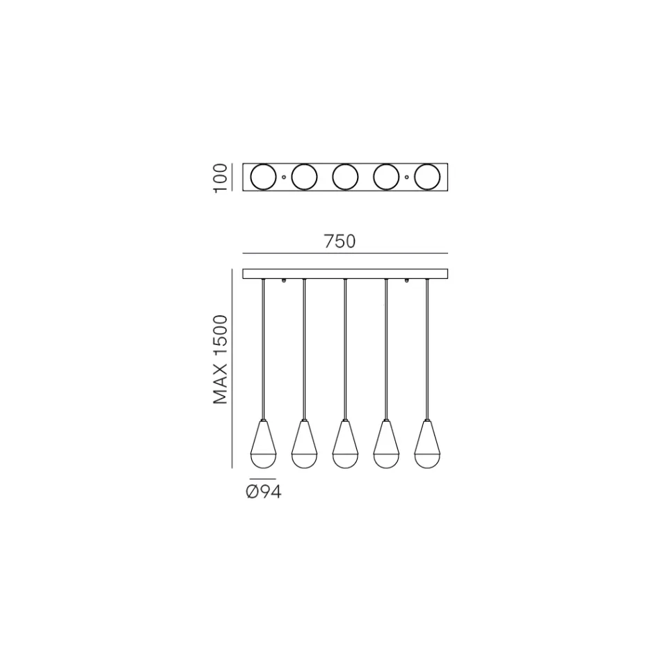 Lustre à 5 lumières en fer et verre fabriqué en Italie - Nuageux Viadurini