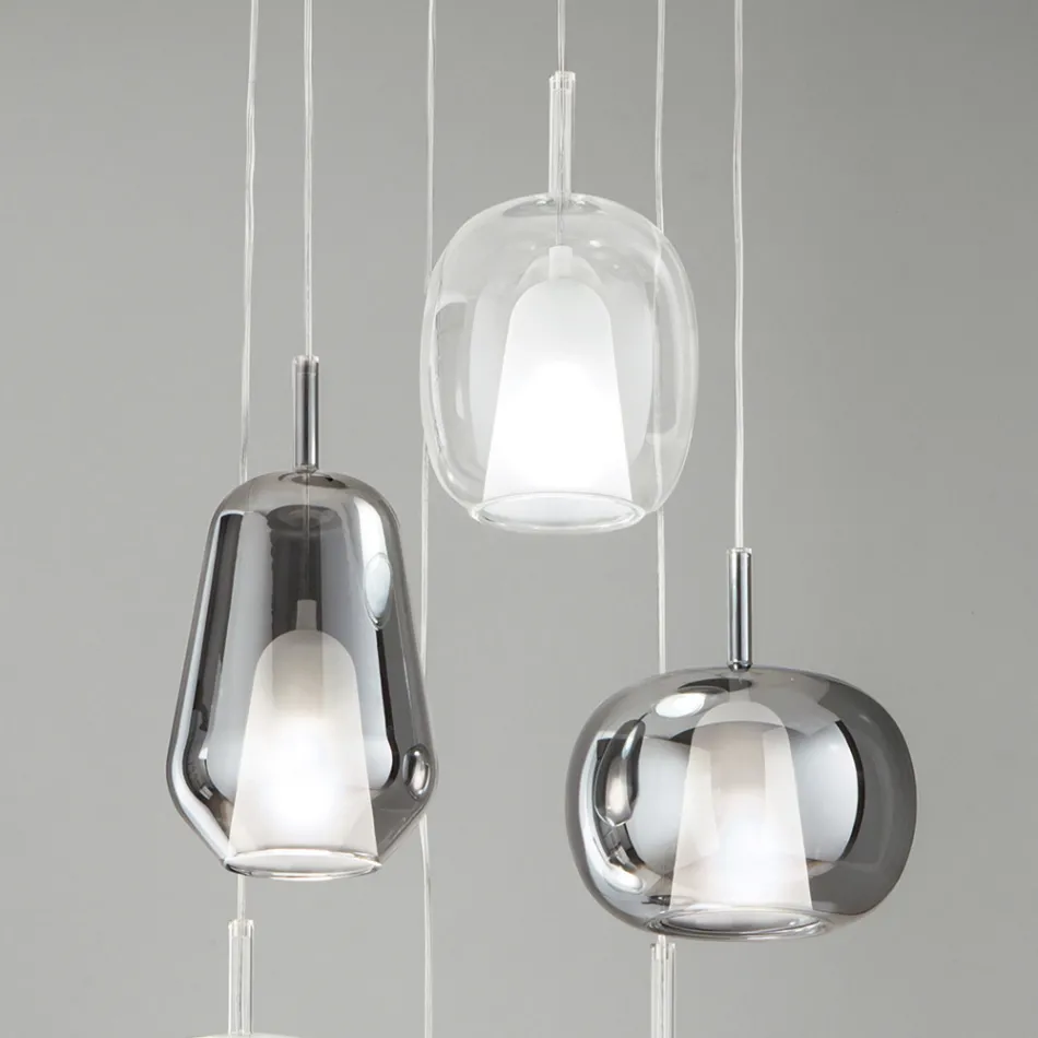 Lustre avec 6 diffuseurs en verre fumé et transparent Fabriqué en Italie - Trilly Viadurini