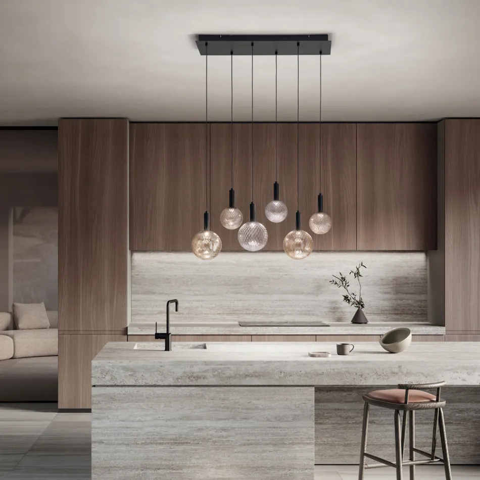 Lustre en verre soufflé à 6 lumières avec décoration en ballon - Fée Viadurini