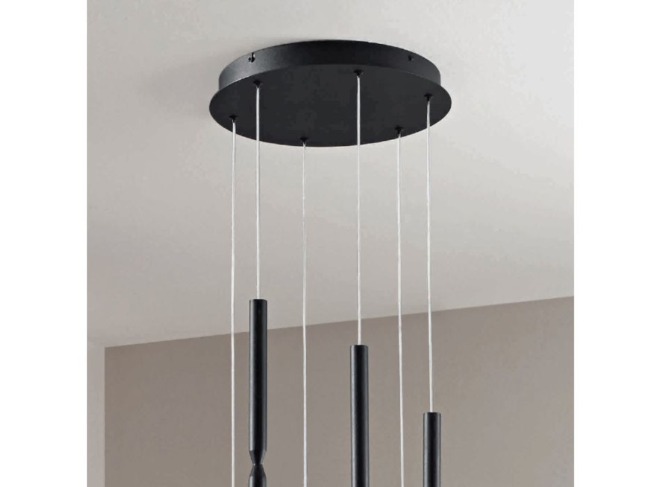 Lustre avec 6 lumières LED en métal et câbles réglables