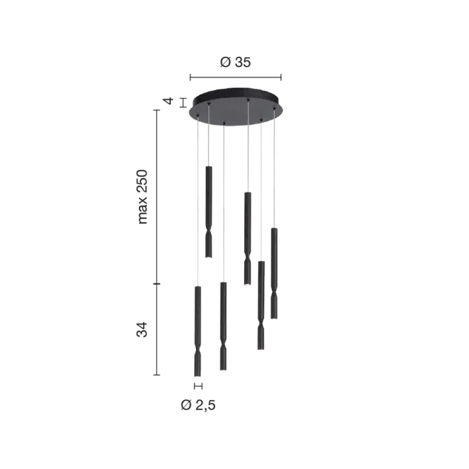 Lustre à 6 lumières LED en métal peint et câbles réglables - Mélèze Viadurini