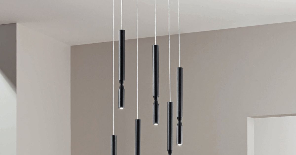 Lustre avec 6 lumières LED en métal et câbles réglables