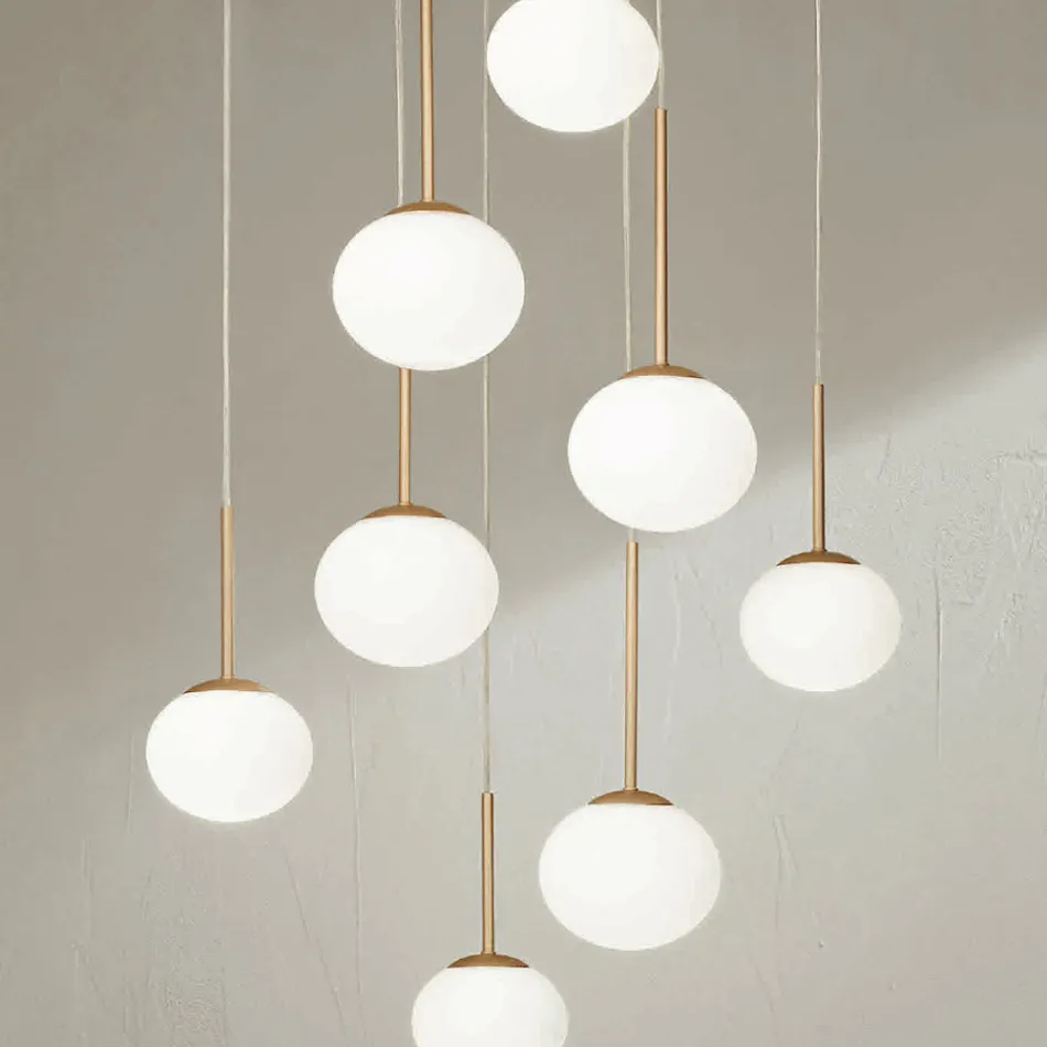 Lustre à 8 LEDs en Métal Peint Doré et Verre Soufflé - Ailanto Viadurini