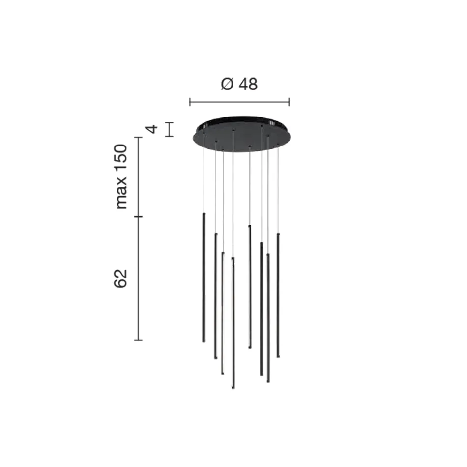 Lustre à 8 lumières LED en métal peint doré et câbles réglables - Orange Viadurini