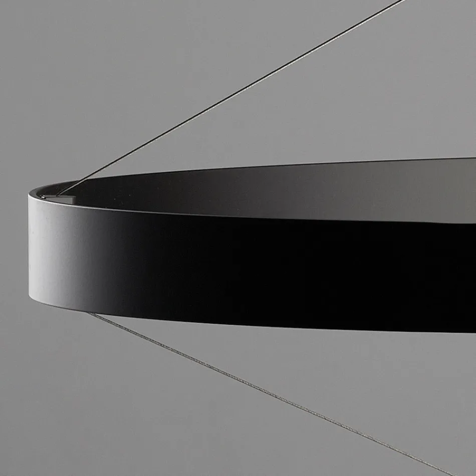 Lustre avec corps en verre et 6 cercles en aluminium - Clara Viadurini