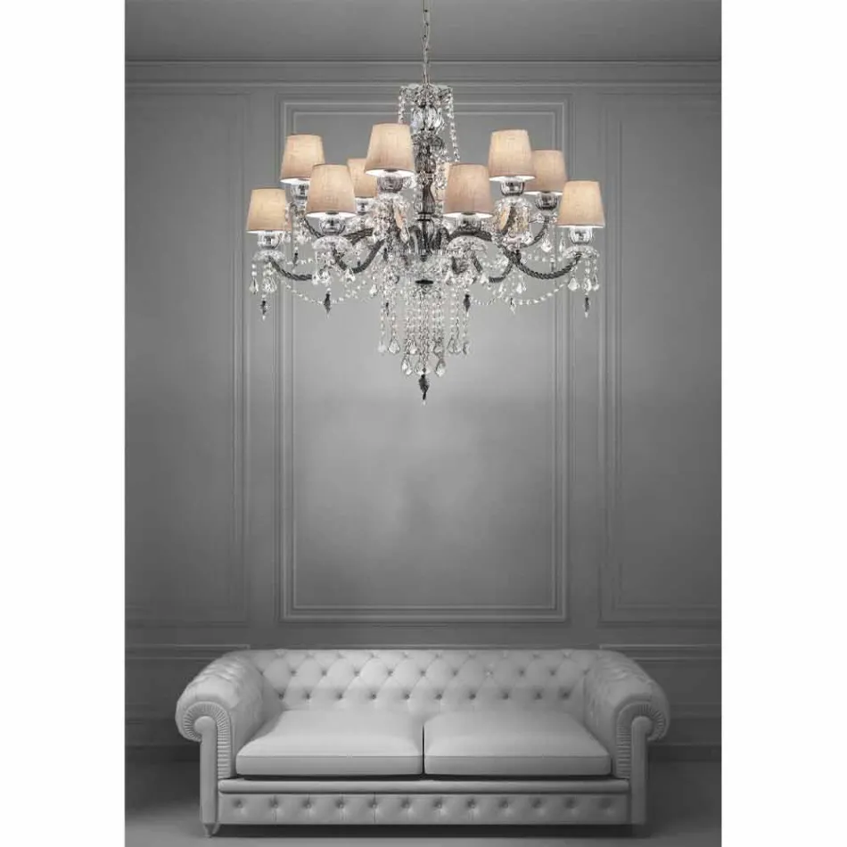 Lustre artisanal en verre vénitien à 12 lumières, fabriqué en Italie - Milagros Viadurini