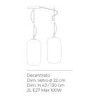Lustre décentralisé à deux lumières en verre soufflé artisanal fabriqué en Italie - Soffio Viadurini