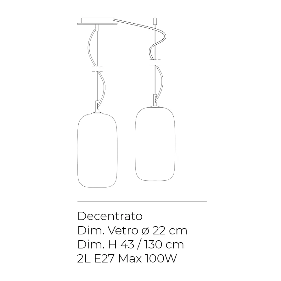 Lustre décentralisé à deux lumières en verre soufflé artisanal fabriqué en Italie - Soffio Viadurini
