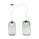 Lustre décentralisé à deux lumières en verre soufflé artisanal fabriqué en Italie - Soffio Viadurini