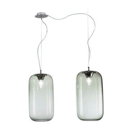 Lustre décentralisé à deux lumières en verre soufflé artisanal fabriqué en Italie - Soffio Viadurini