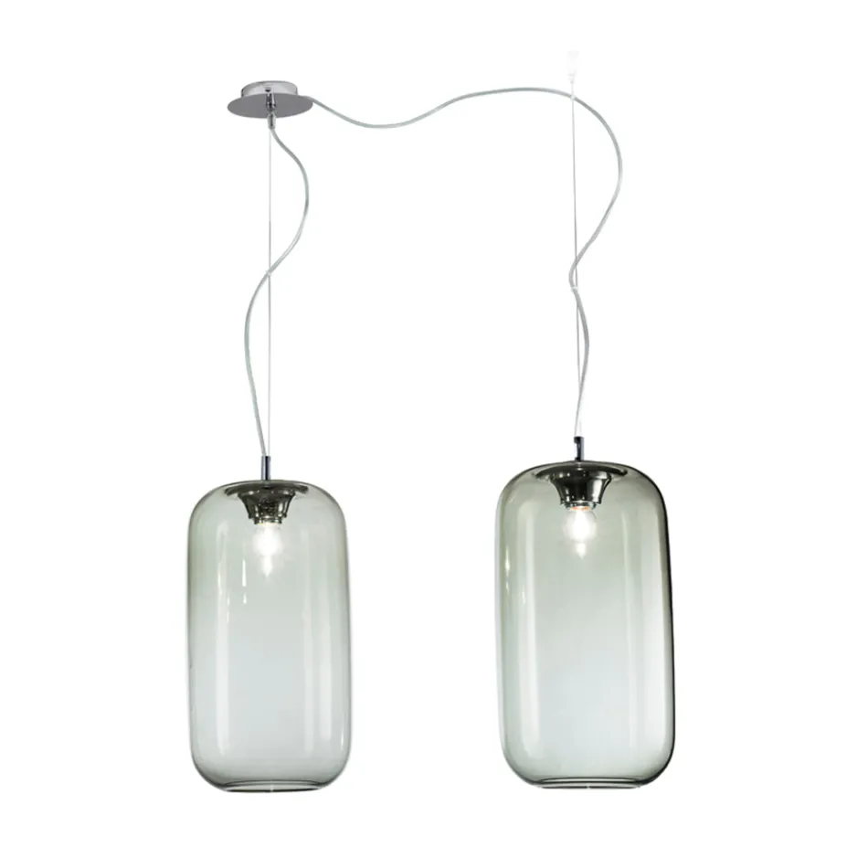 Lustre décentralisé à deux lumières en verre soufflé artisanal fabriqué en Italie - Soffio Viadurini