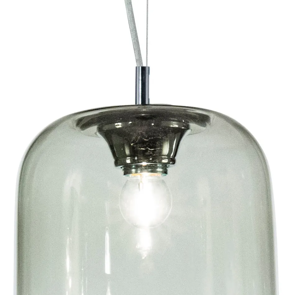 Lustre décentralisé à deux lumières en verre soufflé artisanal fabriqué en Italie - Soffio Viadurini