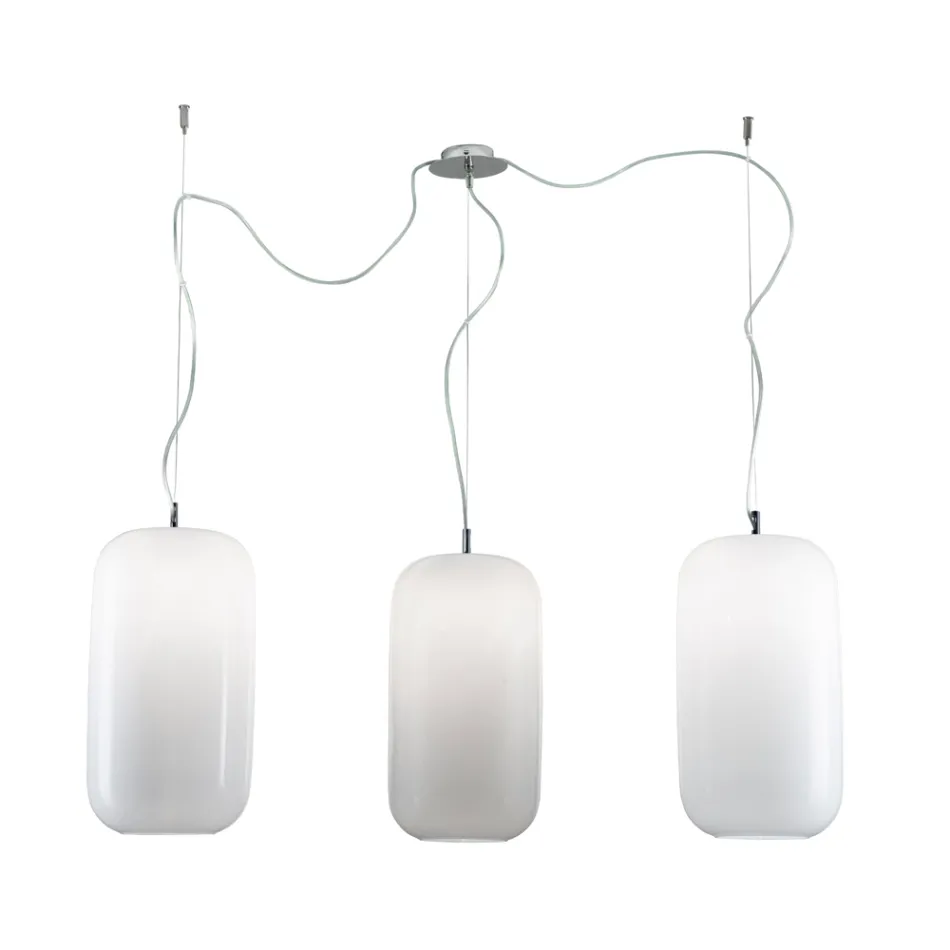 Lustre décentralisé à trois lumières en verre vénitien fabriqué en Italie - Soffio Viadurini