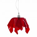 Lampe à suspension rouge transparente drapée Dafne, faite en Italie