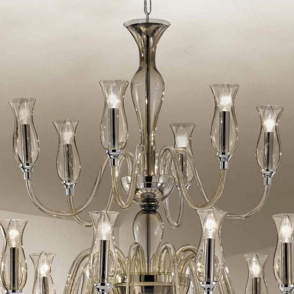 Lustre fait main avec 18 lumières en verre de Venise Made in Italy - Vittoria Viadurini