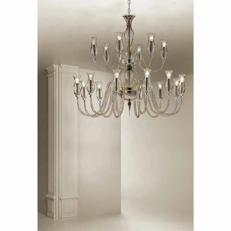 Lustre fait main avec 18 lumières en verre de Venise Made in Italy - Vittoria Viadurini