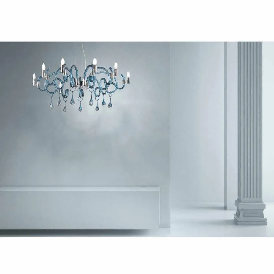 Lustre à 9 lumières fait main en verre vénitien fabriqué en Italie - Bernadette Viadurini