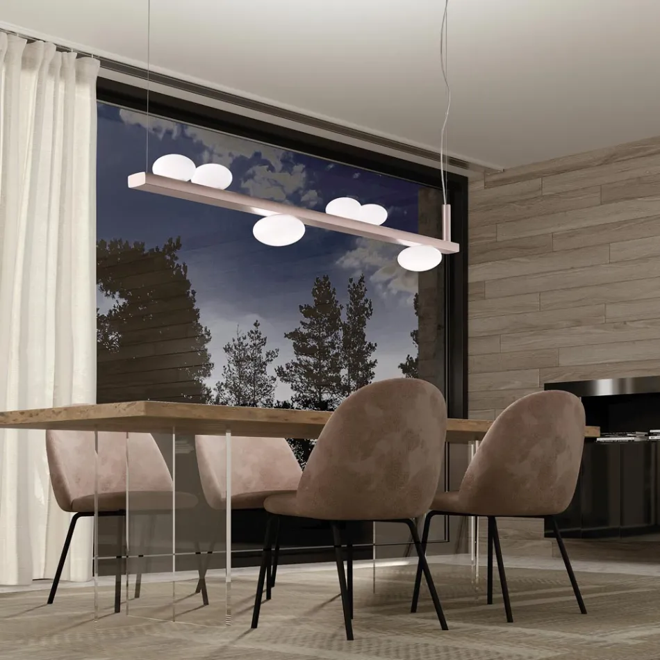 Lustre en aluminium avec lumière en verre soufflé blanc - Alma Viadurini