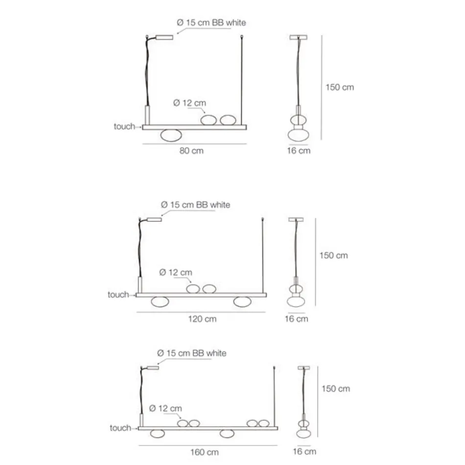 Lustre en aluminium avec lumière en verre soufflé blanc - Alma Viadurini