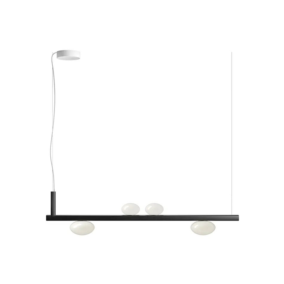 Lustre en aluminium avec lumière en verre soufflé blanc - Alma Viadurini