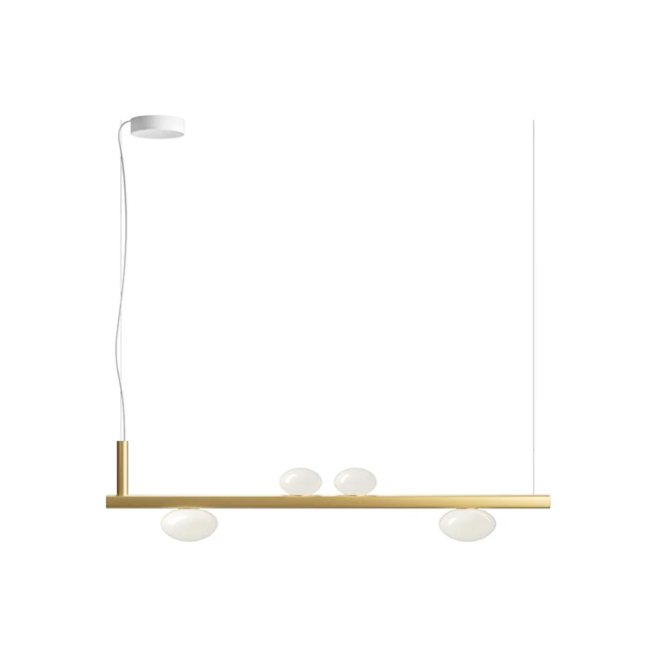 Lustre en aluminium avec lumière en verre soufflé blanc - Alma Viadurini