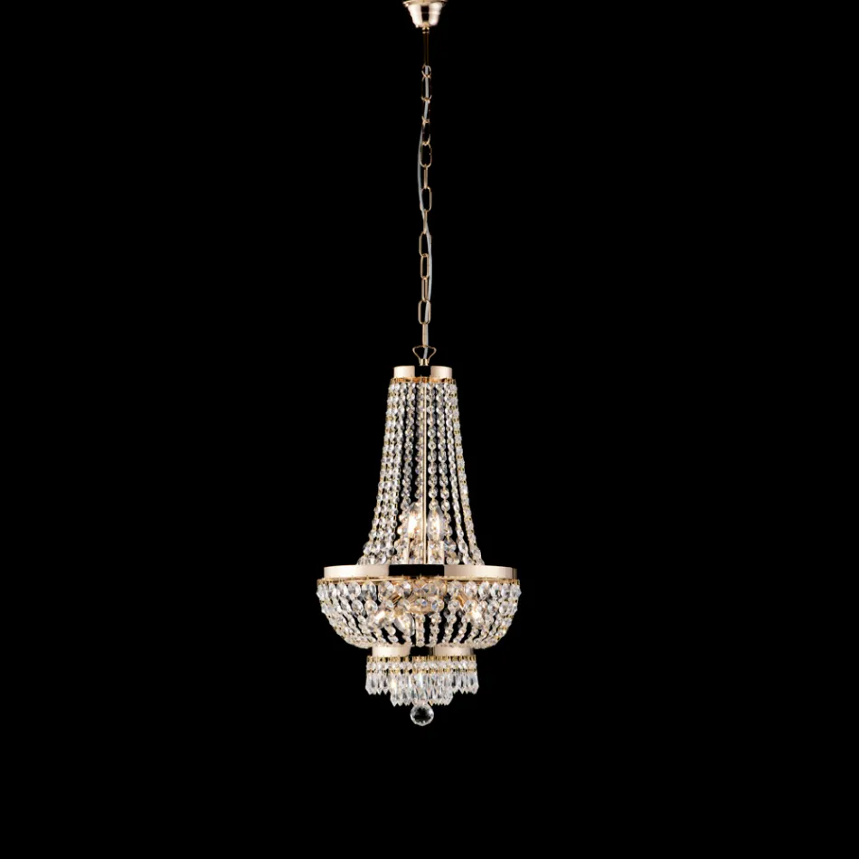 Lustre en fer et or orné de strass, fabriqué en Italie, pour la décoration intérieure - Autriche Viadurini