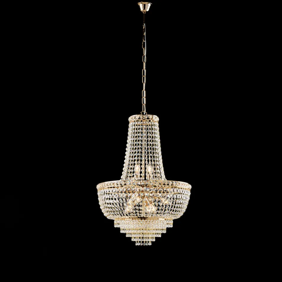 Lustre en fer et or orné de strass, fabriqué en Italie pour la décoration intérieure - Bavière Viadurini