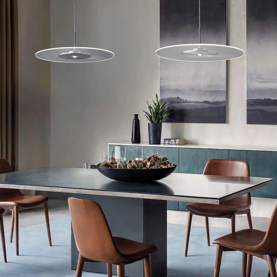 Lustre en métal avec diffuseur en plexiglas à micro-points - Nora Viadurini