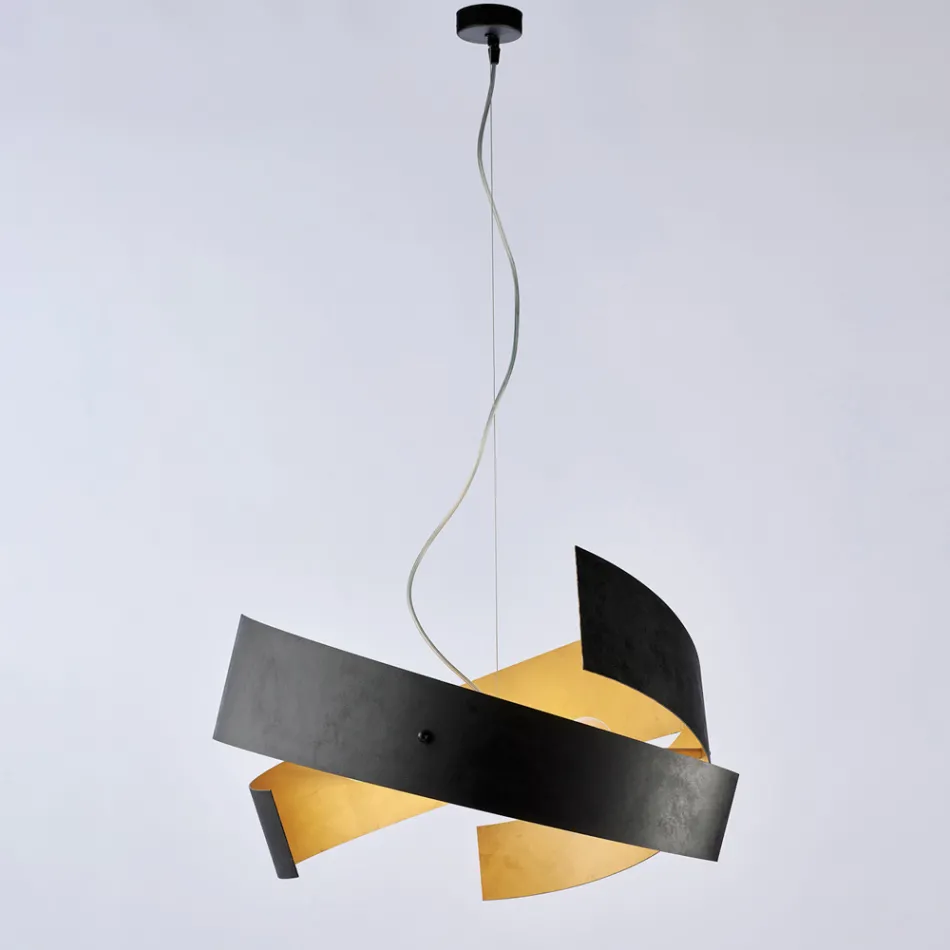 Astéroïde : Un lustre en métal noir et en verre pour les espaces modernes. Viadurini