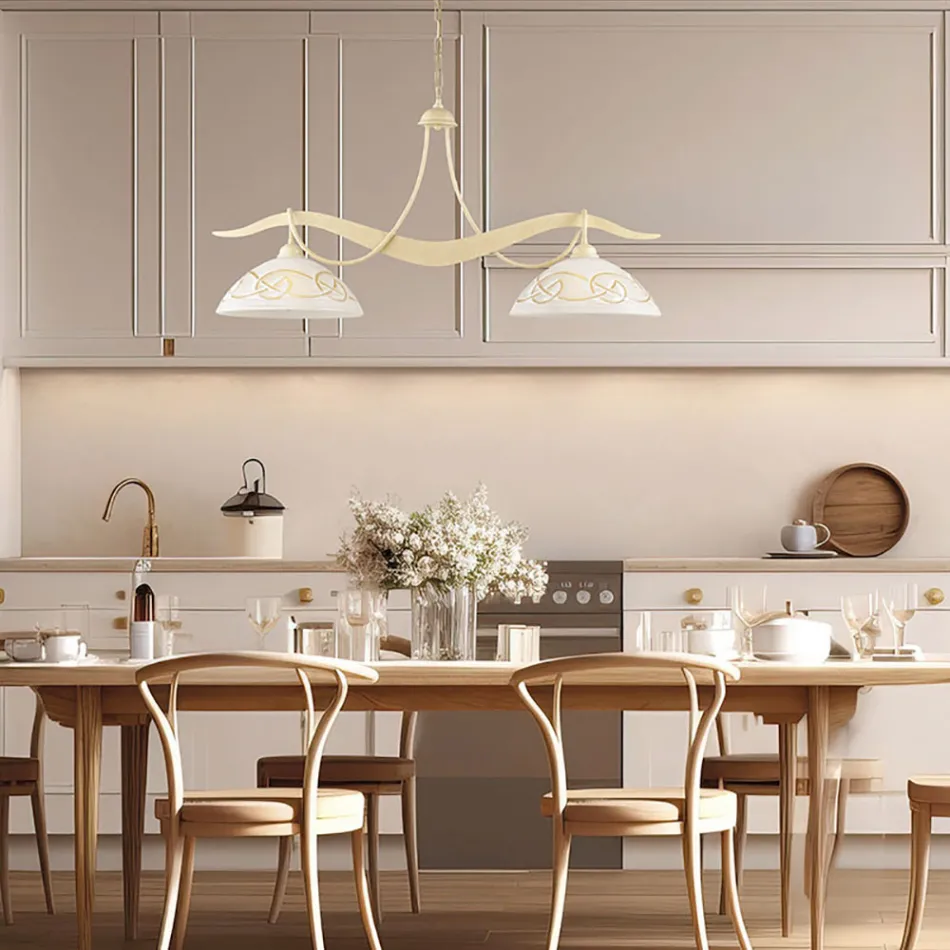 Lustre en verre et métal à 2 lumières pour éclairage intérieur - Musca Viadurini