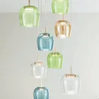 Lustre en métal peint en or avec lumière LED et verre coloré - Charme Viadurini