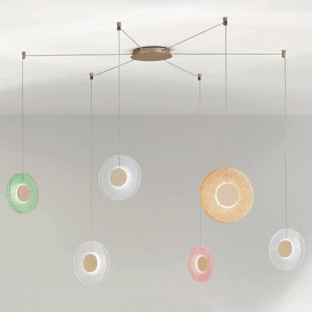 Lustre en métal peint et verre grain coloré avec lumière LED - Albizia Viadurini