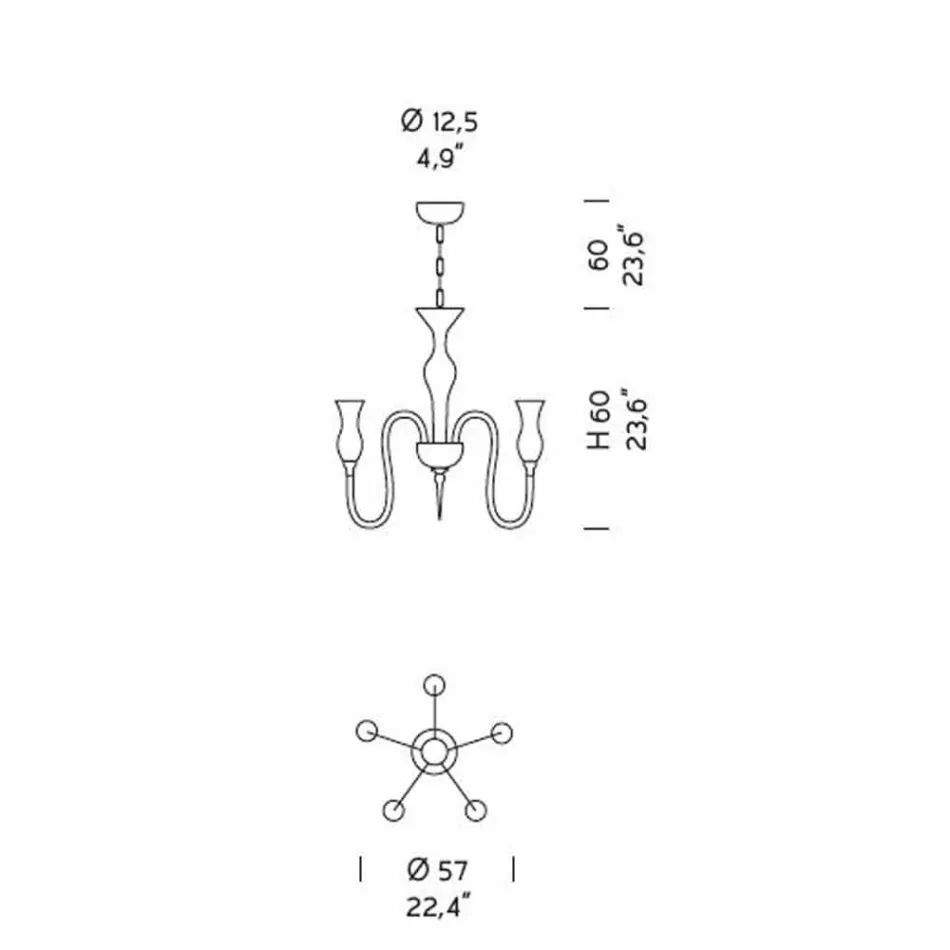 Lustre en verre vénitien à 5 lumières fait à la main en Italie - Vittoria Viadurini