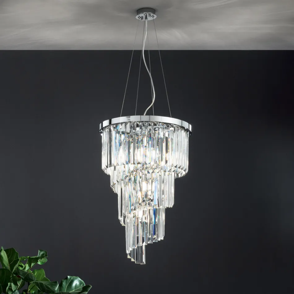 Lustre Classique de Luxe en Métal Chromé et Cristal Taillé - Lambert Viadurini