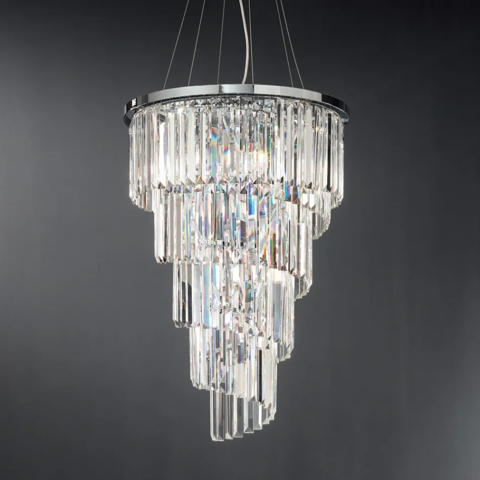 Lustre Classique de Luxe en Métal Chromé et Cristal Taillé - Lambert Viadurini