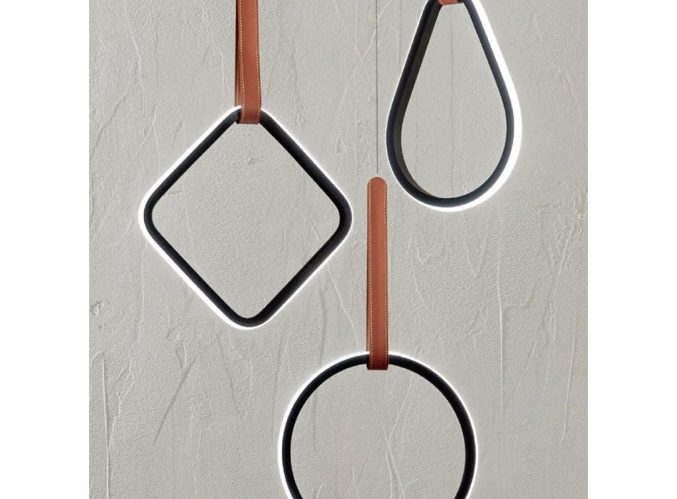 Lustre moderne aux formes géométriques en métal et simili cuir - Cypress Viadurini