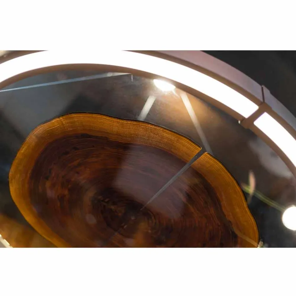 Lustre moderne en acier et verre avec insert en bois fabriqué en Italie - Séoul Viadurini