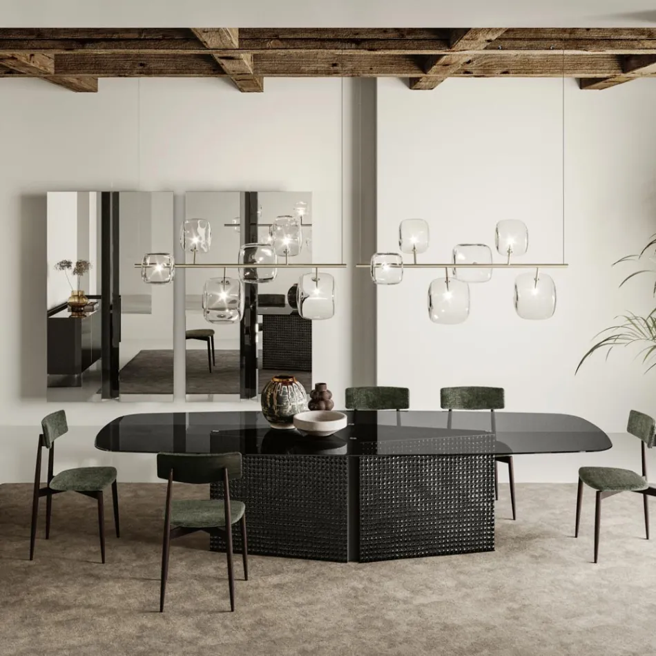 Lustre Horizontal en Métal et Verre Pyrex Transparent - Iperspazio Viadurini