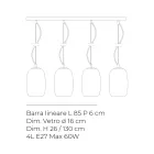 Lustre à quatre lumières sur barre linéaire en verre soufflé, fabriqué en Italie - Soffio Viadurini