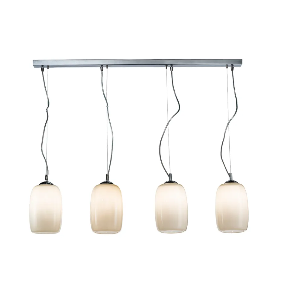 Lustre à quatre lumières sur barre linéaire en verre soufflé, fabriqué en Italie - Soffio Viadurini