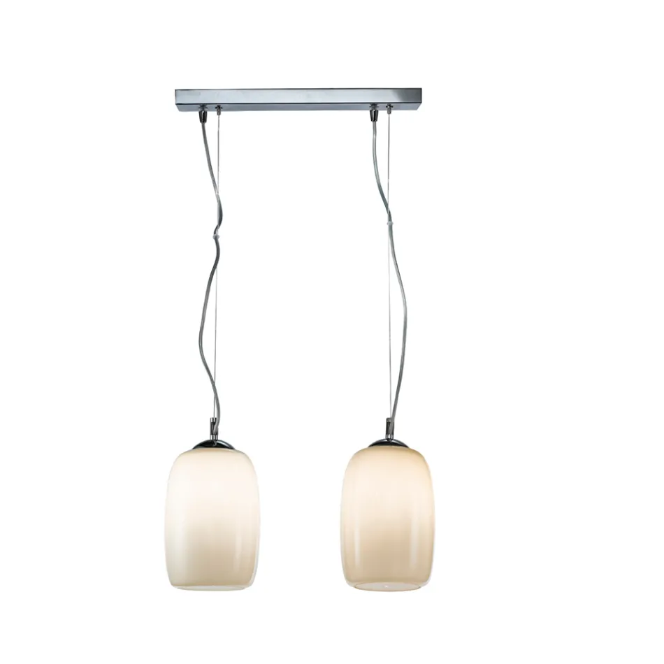 Suspension à deux lumières en verre soufflé à la main, fabriquée en Italie - Soffio Viadurini