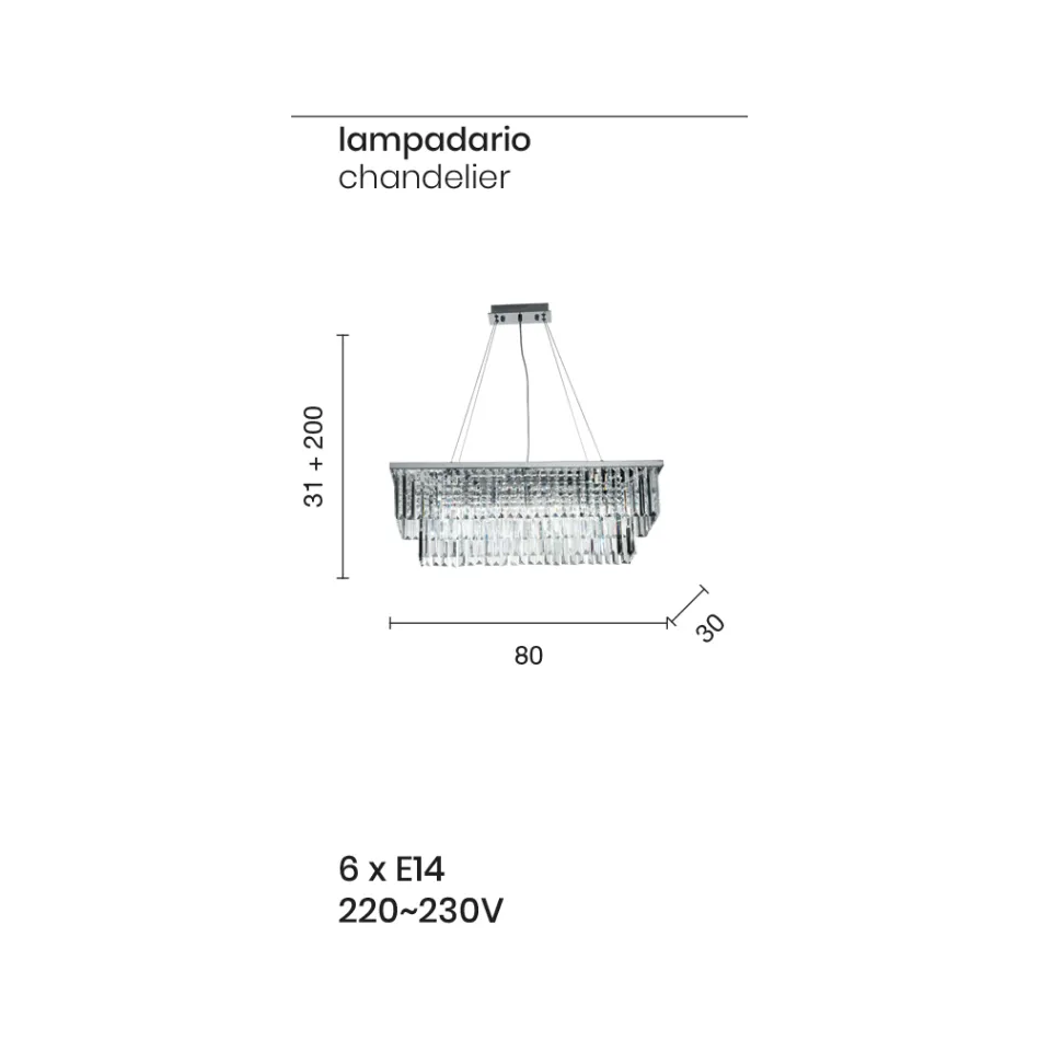 Lustre suspendu classique en métal et cristal taillé de luxe - Mirielle Viadurini