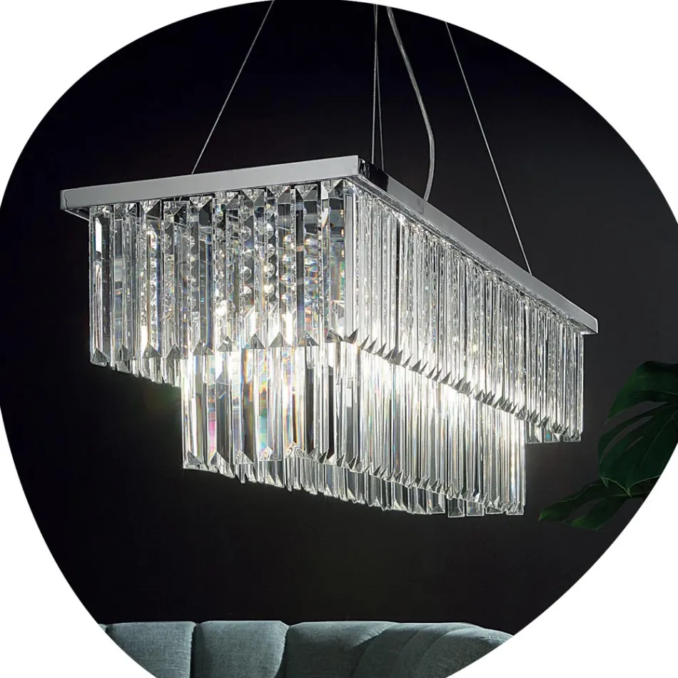 Lustre suspendu classique en métal et cristal taillé de luxe - Mirielle Viadurini