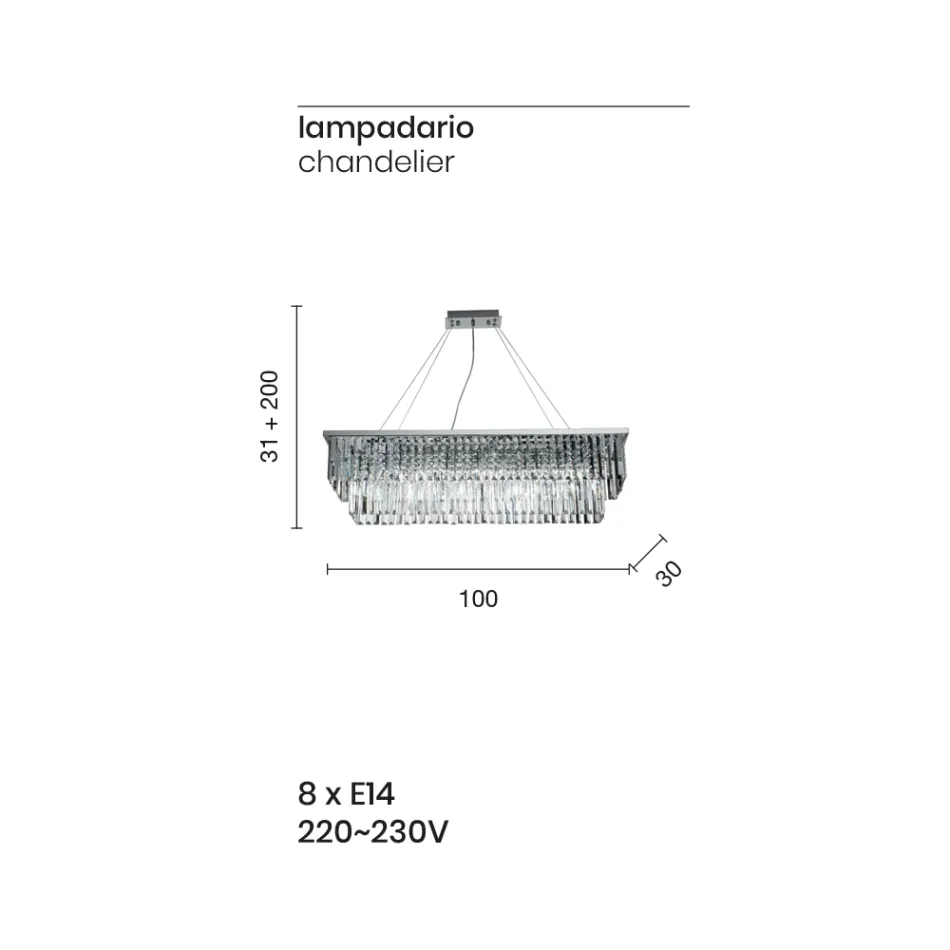 Lustre suspendu classique en métal et cristal taillé de luxe - Mirielle Viadurini